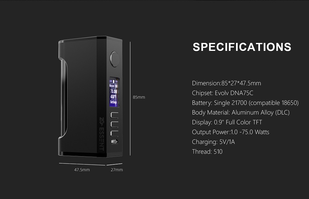 essent dna75c box mod by zq vapor 5