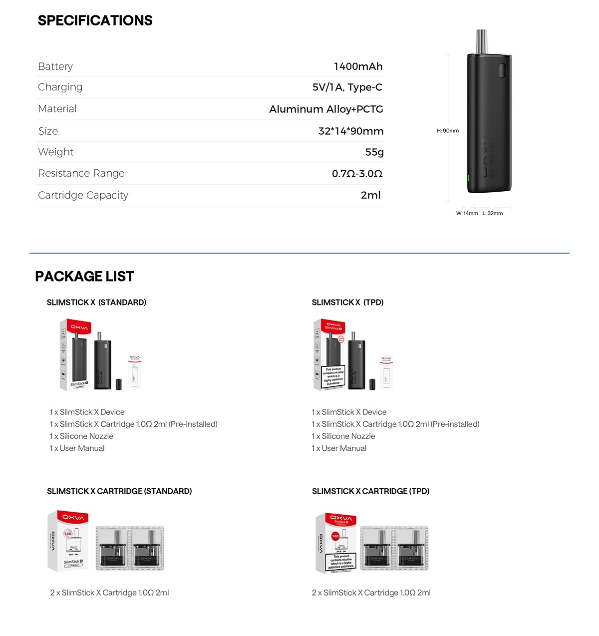 OXVA SlimStick X 1400mAh 2ml mini1