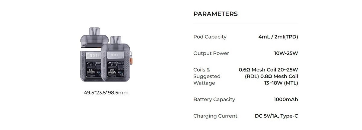 moti go pro pod kit 1000mah 4ml 9