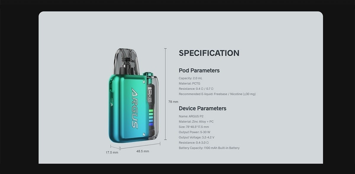 argus p2 pod kit 1100mah 2ml by voopoo pearl 8